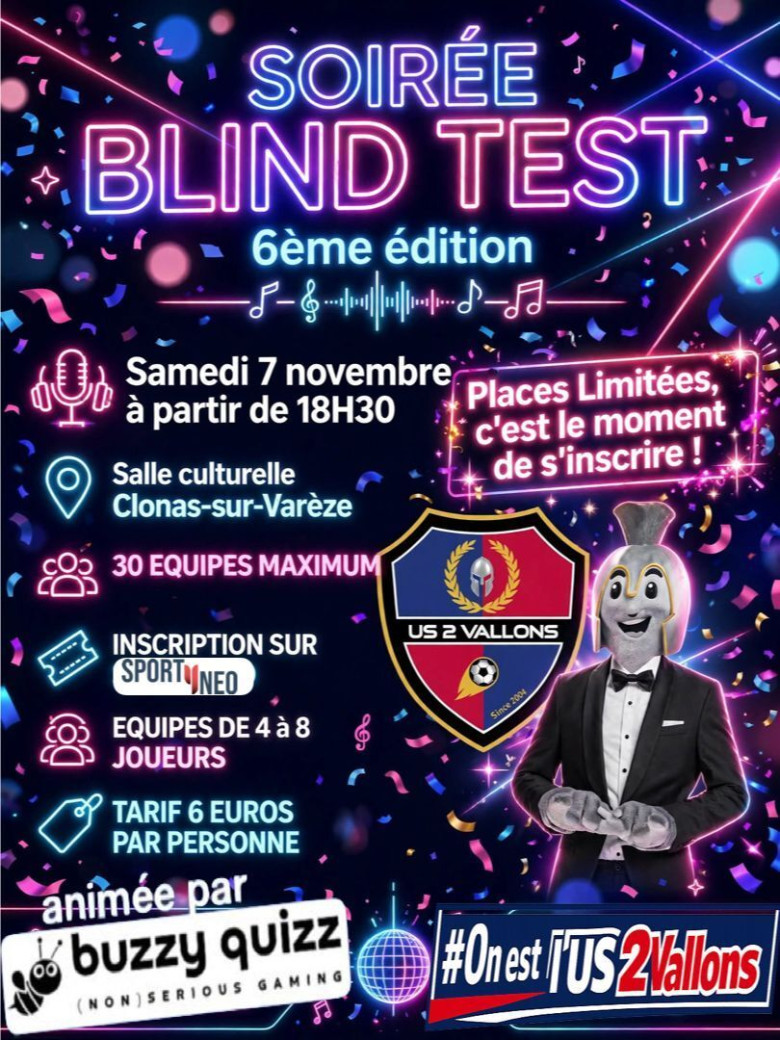 affiche Blind Test US 2 Vallons — Édition N°6 avec Buzzy Quizz